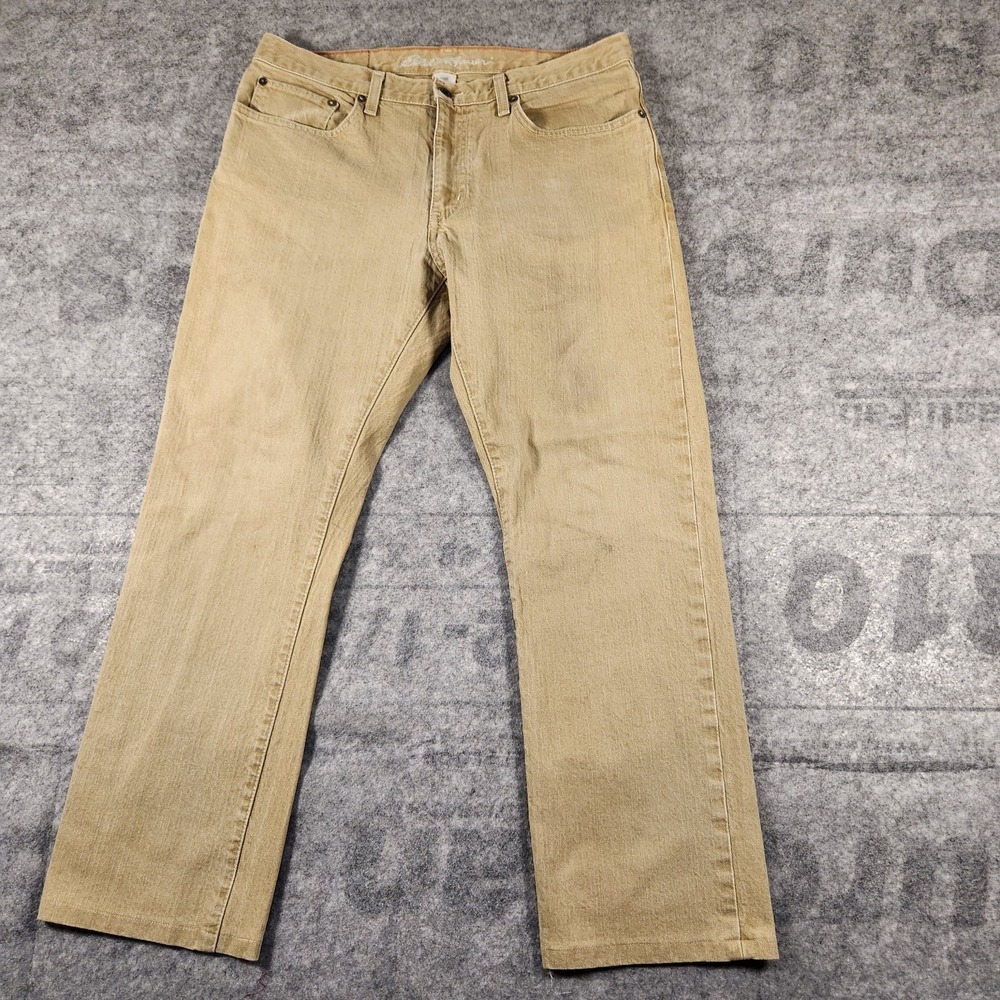 Eddie Bauer Jeans Men's Size 34x28 straight leg tan denim cotton‎ blend